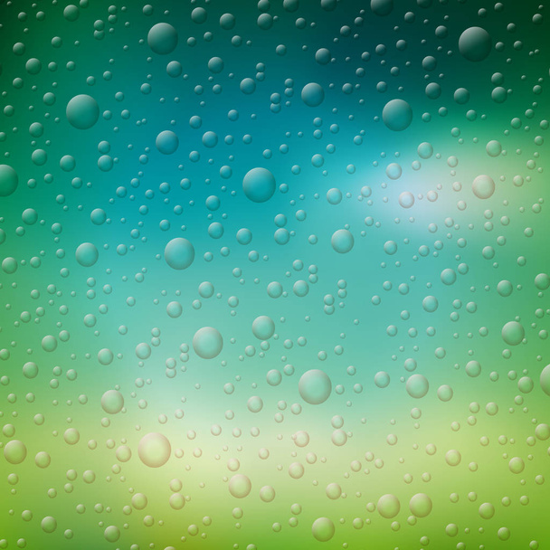 Ilustración de gotas de agua vectorial sobre fondo de naturaleza borrosa
. - Vector, imagen