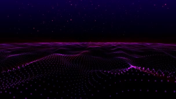 Fali cząstki tło Abstract Violet kropki fala formularz wielokątne trzech wymiarów przestrzeni. Animacja Płynna pętla - Materiał filmowy, wideo