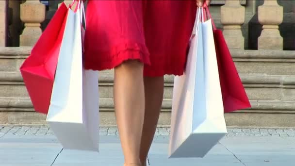 Slim young female carrying designer shopping bags - Video