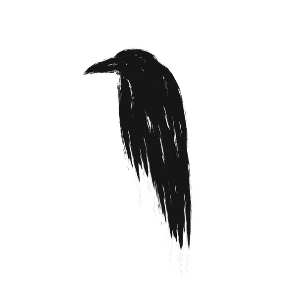 Black raven silhouette isolated on a white background. Vector crow illustration. - Vector, Image