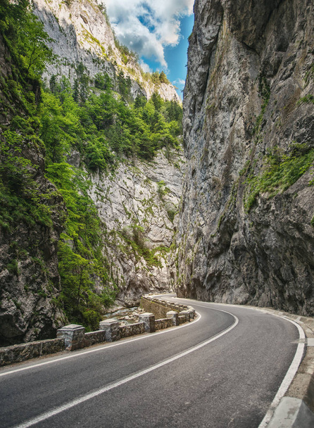 Road in the Bicaz Gorge a gorge in Cheile Bicazului-Hasmas National Par - 写真・画像