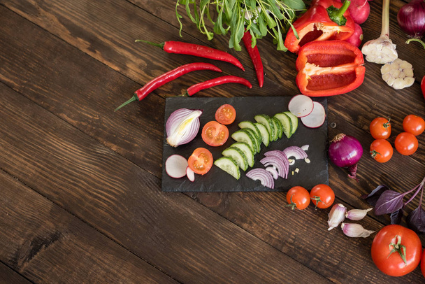 新鮮な有機野菜。食品の背景 - 写真・画像