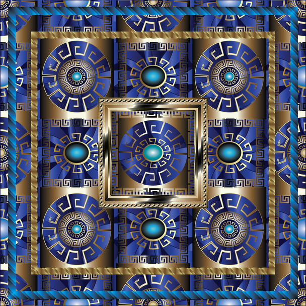 Синій 3d грецької панелі візерунок. Орнамент – меандр. Грецька ключові фігури - Вектор, зображення
