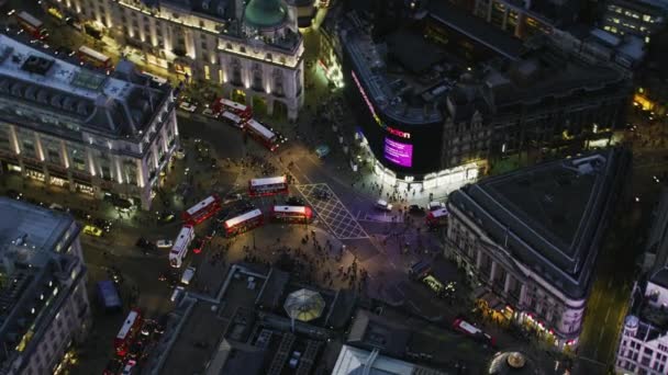 London UK - November 2017: Aerial view at night Piccadilly Circus evening rush hour with  illuminated buildings London England UK  - Záběry, video