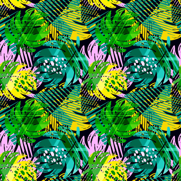 Seamless summer tropical leaves pattern - Vector, Image