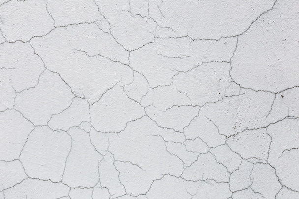 Textura bílá špinavé popraskané zdi. Malé rovné praskliny. Přímý lomové na malovaný povrch. Buňky trhlina - Fotografie, Obrázek