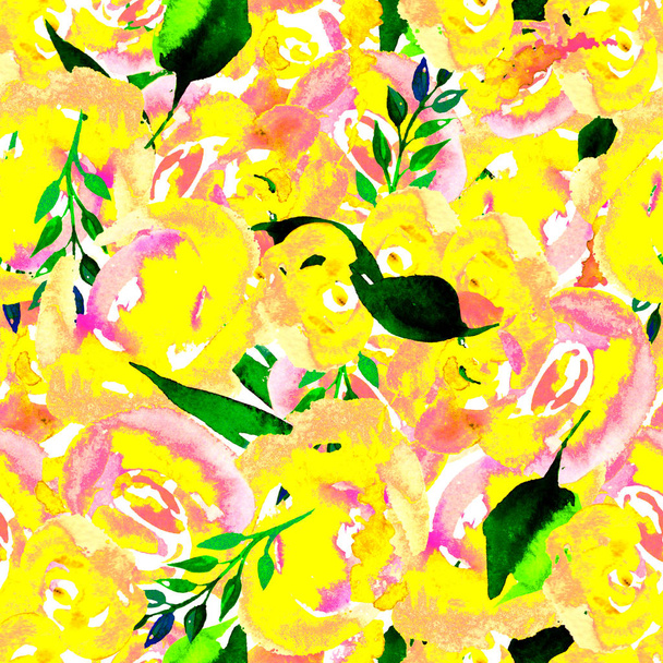 Watercolor Floral Repeat Pattern. Can be used as a Print for Fabric, Background for Wedding Invitation - Zdjęcie, obraz