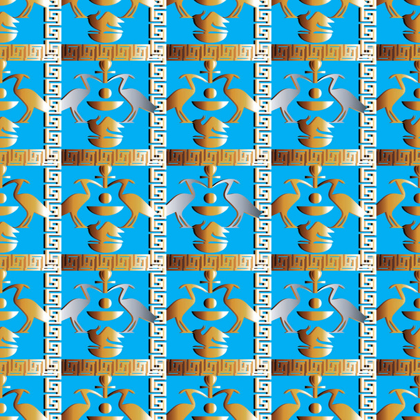 Egyptian seamless  pattern. African ethnic blue check background - Vetor, Imagem