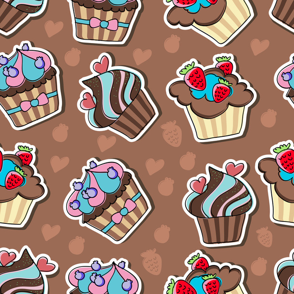 Vector background with delicious cupcakes. - Vector, Image