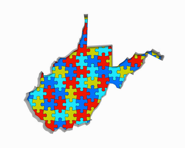 Δυτική Βιρτζίνια Wv παζλ κομμάτια χάρτη που εργάζονται από κοινού για 3d απεικόνιση - Φωτογραφία, εικόνα