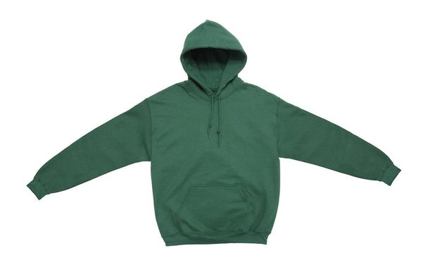 spread out blank hoodie sweatshirt color green front view on white background - Photo, Image