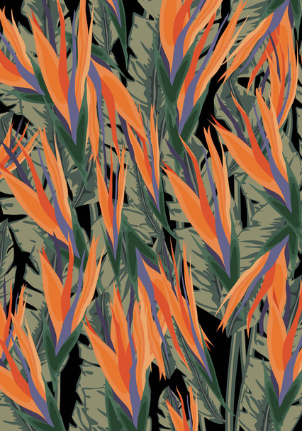 Tropical Palm Leaves and Flowers Background. Exotic Texture. Floral Wallpaper. - Vektor, Bild