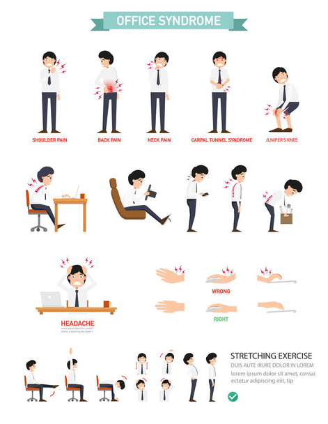 Office syndrome infographic,vector illustration - Vector, Image