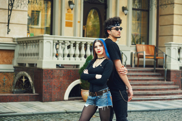 stylish fashionable young couple in the city. Young people in the city - Fotografie, Obrázek