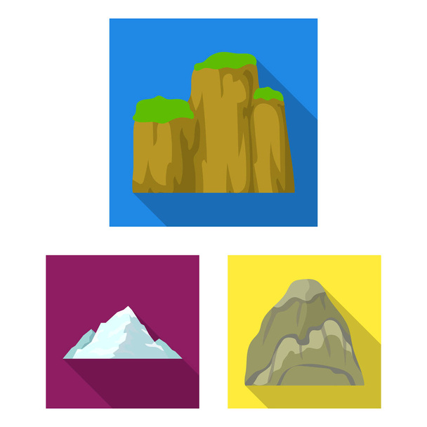 Different mountains flat icons in set collection for design.Mountains and landscape vector symbol stock web illustration. - Vektor, obrázek