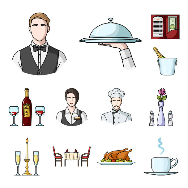 Ресторан і бар мультфільм значки в наборі колекції для дизайну. Задоволення, їжа і алкоголь Векторний символ запас веб-ілюстрація
. - Вектор, зображення