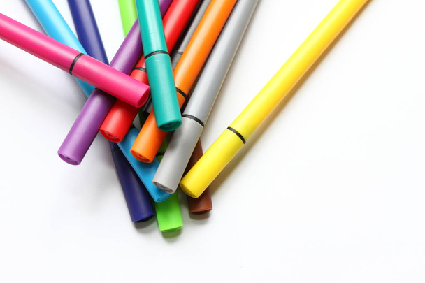 Color pen. Pile with color pens isolated on white background. Color background texture, felt-pen activity. Children school fun time. Students painting time. School supplies. Drawing supplies. No sharpen. Series ! - Valokuva, kuva