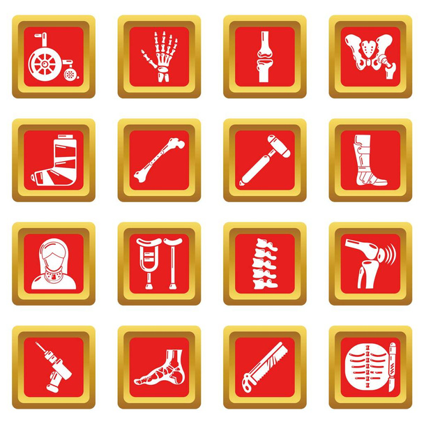 Orthopedist bone tools icons set red square vector - Vektör, Görsel