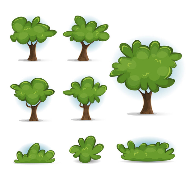 conjunto de árvores florestais verdes e arbustos sobre fundo branco
 - Vetor, Imagem