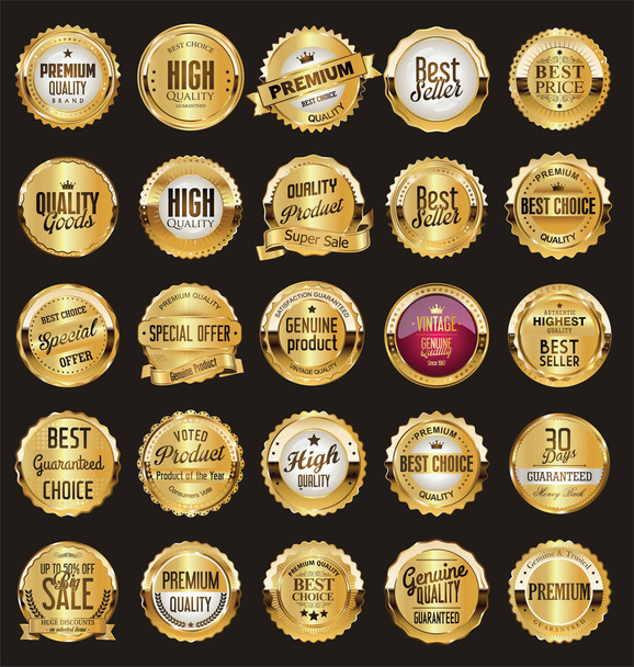 Golden retro sale badges and labels collection - Vector, Image