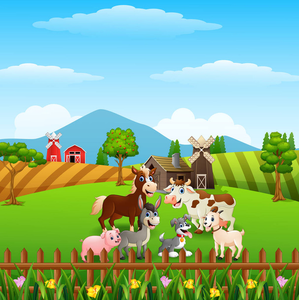 Векторная иллюстрация фермы животных в горах
 - Вектор,изображение