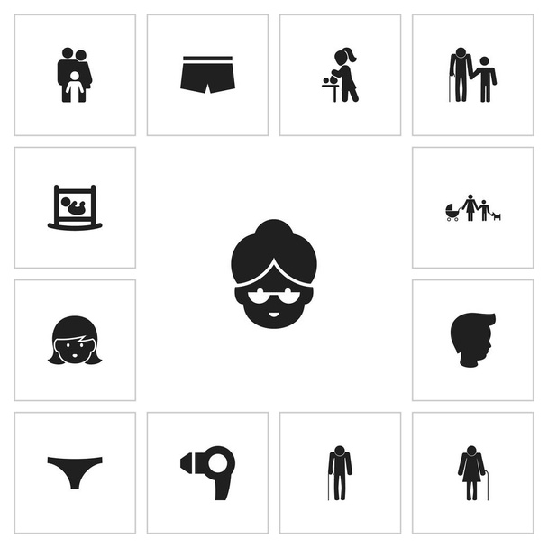 Set of 13 editable kin icons. Includes symbols such as grandpa, panties, family. Can be used for web, mobile, UI and infographic design. - Vector, Image