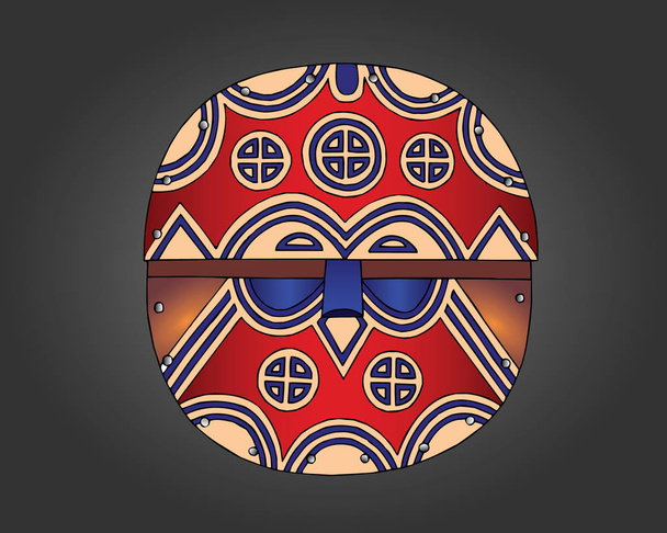 Masque Teke ; Habituellement décoré avec des motifs géométriques abstraits, divisés par une bande horizontale, coloré avec de la terre blanche ou rouge, peint en noir, bleu et brun
.  - Vecteur, image
