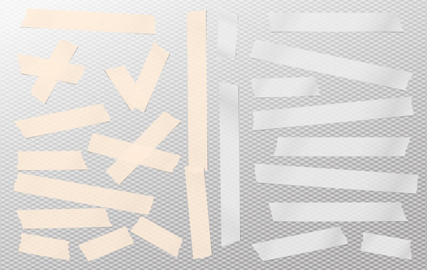 Коричневый и белый клей, липкий, маскировка, клейкая лента, кусочки бумаги полоски для текста на сером квадратном фоне
 - Вектор,изображение