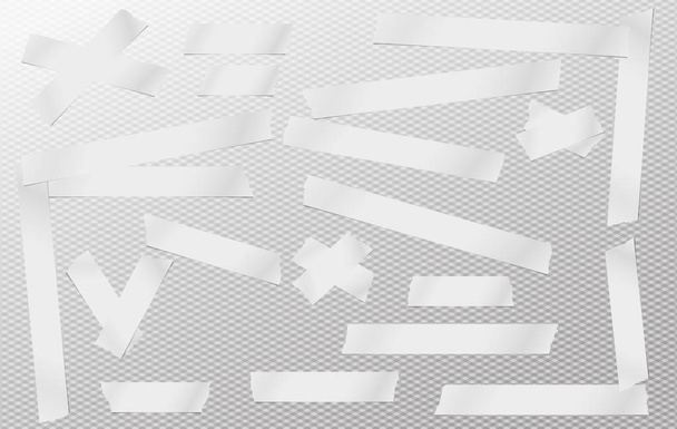 Белый клей, липкий, маскировка, клейкая лента, кусочки бумаги полоски для текста на сером квадратном фоне
 - Вектор,изображение
