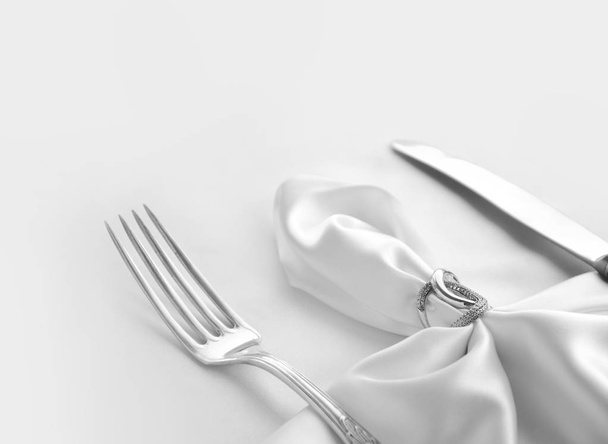 Vintage cutlery on white silk - Φωτογραφία, εικόνα