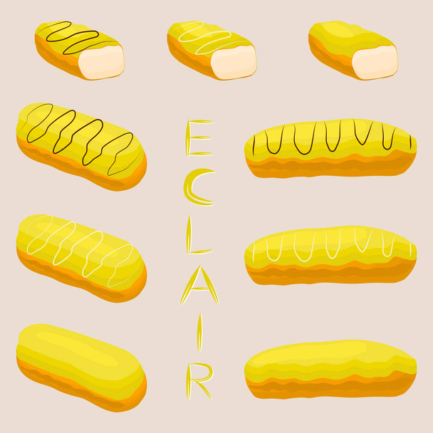 Vector εικονογράφηση εικονίδιο λογότυπο για Γαλλικά εκλαίρ κέικ. - Διάνυσμα, εικόνα