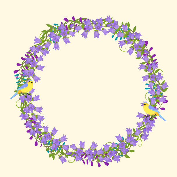 詳細な花、鳥、葉、花びらと絶妙な花輪。ベクトル図. - ベクター画像