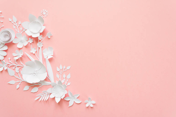 frame with white paper flowers - 写真・画像