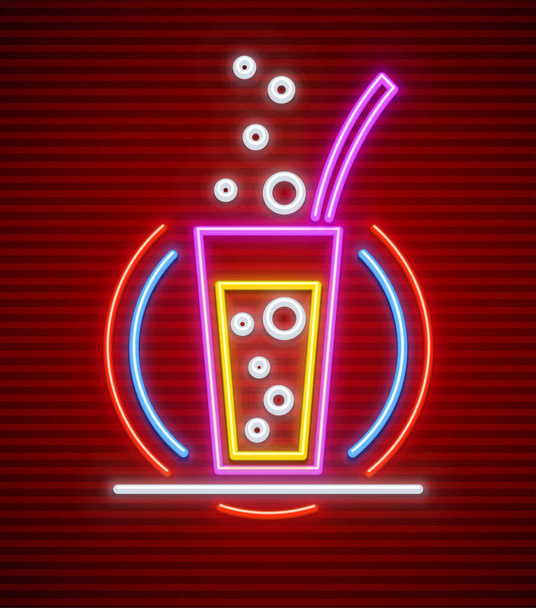 Коктейль-бар с неоновым бокалом с напитком
 - Вектор,изображение