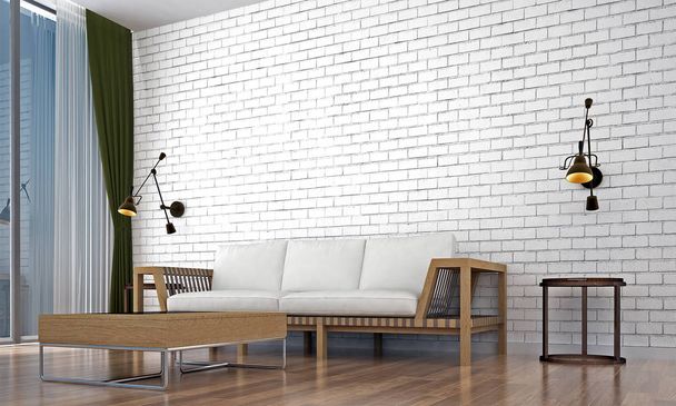 Дизайн интерьера гостиной и текстура стены из белого кирпича
  - Фото, изображение