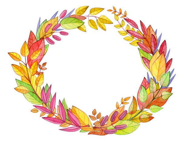 Autumnal leaves circle frame on white background - Фото, зображення