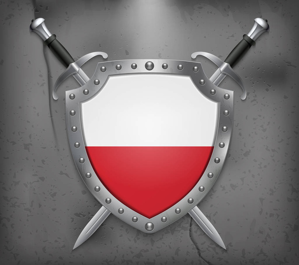 Flagge Polens. Schild mit Nationalflagge. zwei gekreuzte Schwerter - Vektor, Bild