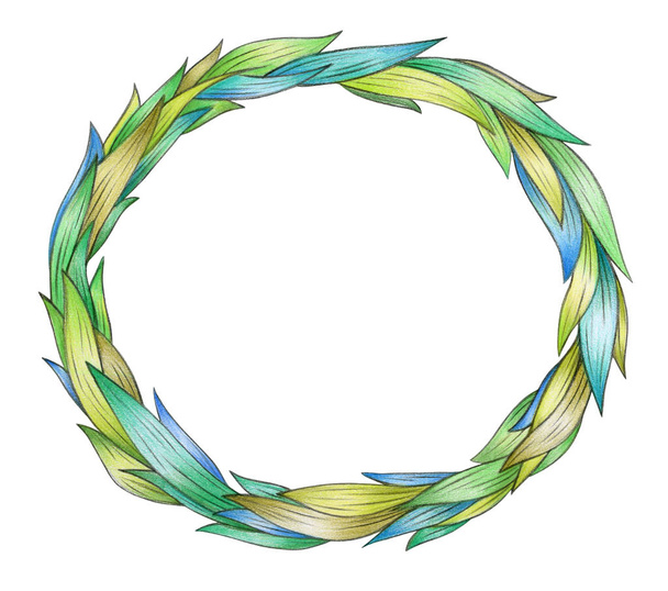  Marco de círculo de hojas verdes sobre fondo blanco
  - Foto, imagen