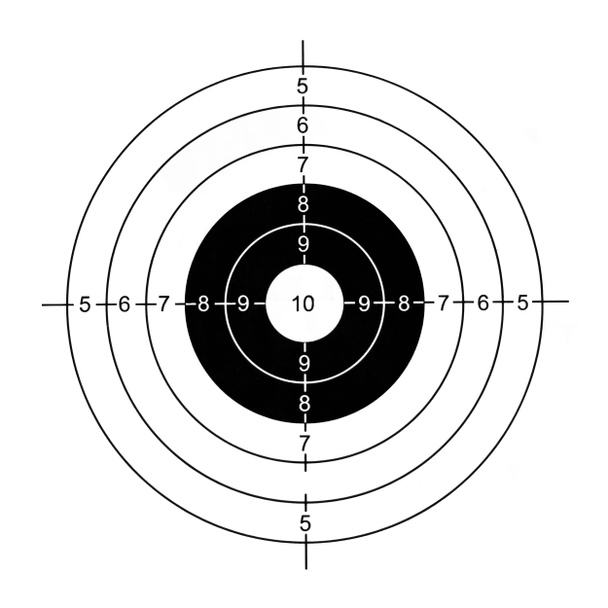 Kerek fekete-fehér cél képzés nyomja pontosságát. Pontos lövés - lesipuskás. Sport és a versenyek. Elkülöníteni a fehér háttér. - Fotó, kép