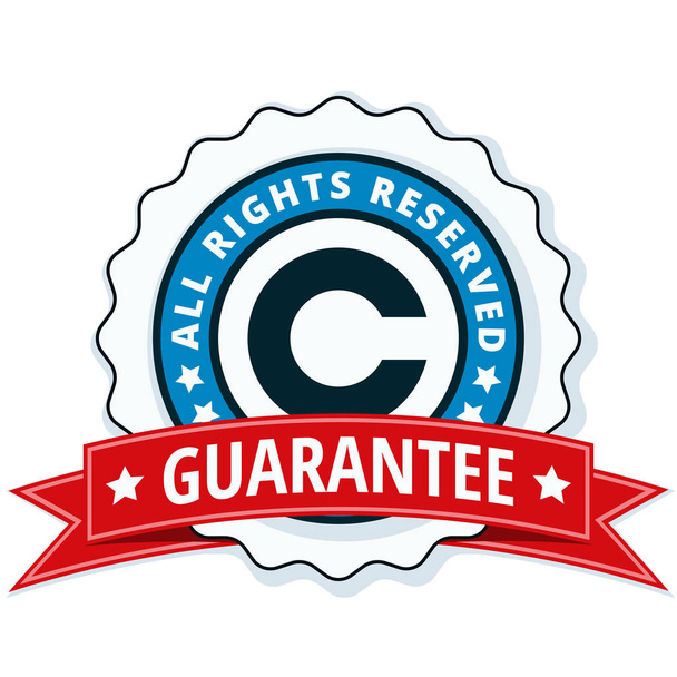 autorských práv záruka plochý štítek s červenou stuhou, vektorové ilustrace - Vektor, obrázek