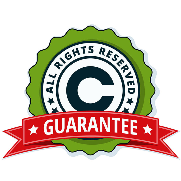 copyright guarantee flat label with red ribbon, vector illustration - Vector, Image