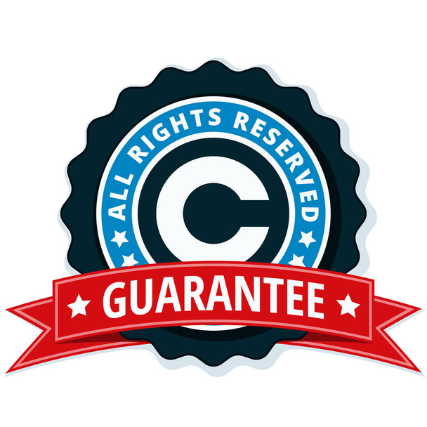 Urheberrechtsgarantie flaches Etikett mit rotem Band, Vektorillustration - Vektor, Bild