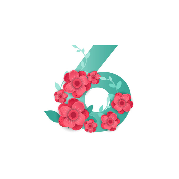 Color number 6 with beautiful flowers - Vector, Image