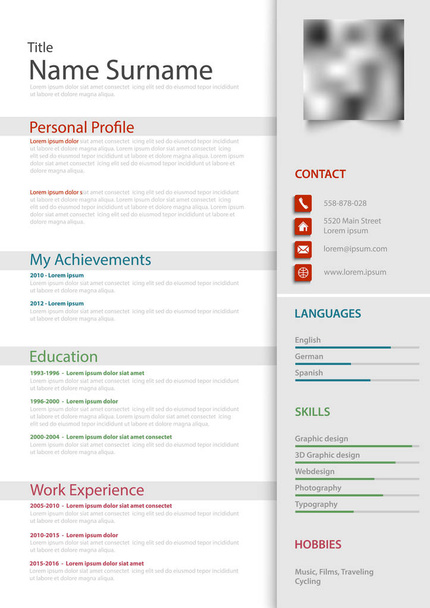 Professionele persoonlijke CV cv met licht grijze strepen sjabloon - Vector, afbeelding