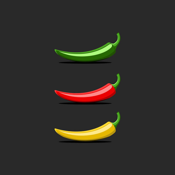 Modèle de logo de piment fort, rouge jalapeno mexicain, vert, ensemble vectoriel de couleurs jaunes isolé sur fond noir
 - Vecteur, image