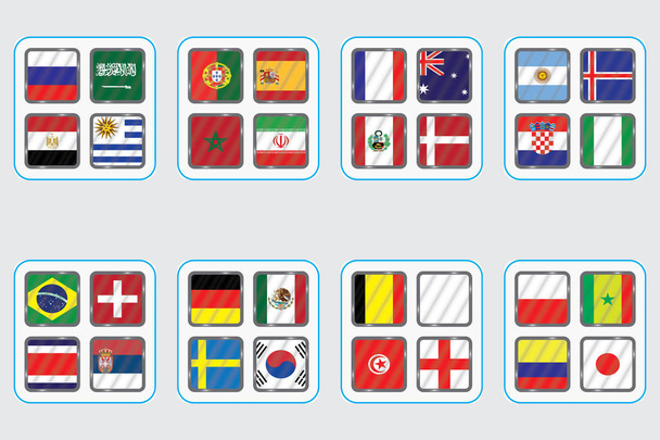 Ποδόσφαιρο Παγκόσμιο Πρωτάθλημα ομάδων. Vector σημαίες χωρών. 2018 Ποδόσφαιρο Παγκόσμιο τουρνουά στη Ρωσία. Παγκόσμιο Κύπελλο ποδοσφαίρου. Γραφικές πληροφορίες σημαίες των Εθνών. - Διάνυσμα, εικόνα