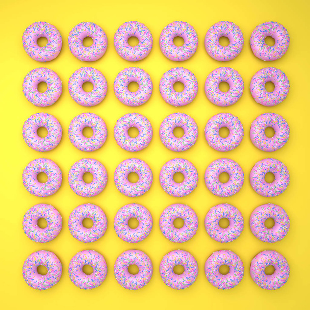 Donuts on Vibrant colorful Background with shadows: Yellow and Pink - Foto, Bild