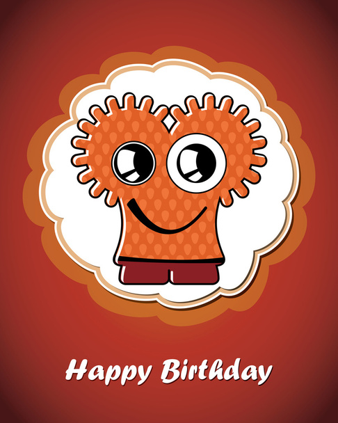 Happy birthday card with cute cartoon monster, vector - Vektor, kép