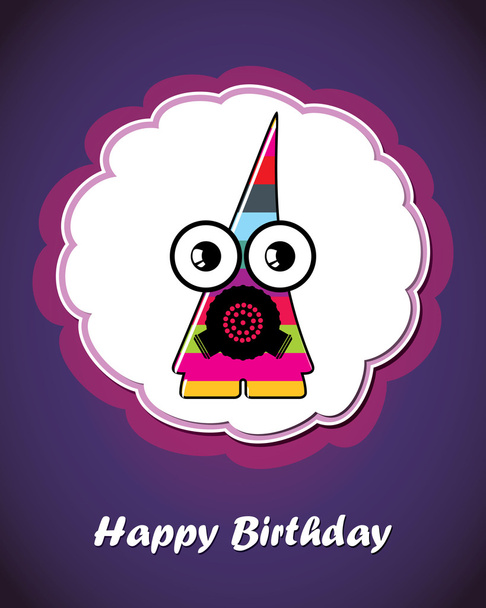 Happy birthday card with cute cartoon monster, vector - Vetor, Imagem