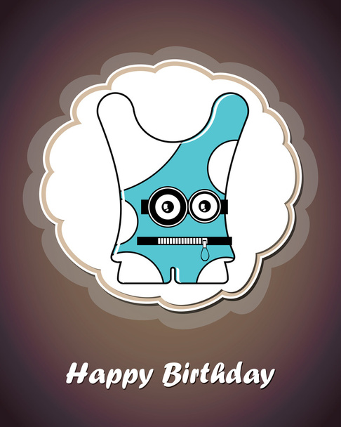 Happy birthday card with cute cartoon monster, vector - Διάνυσμα, εικόνα